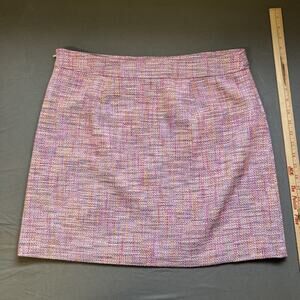 Ann Taylor LOFT Tweed Mini Skirt Size 12 Pink Orange Preppy Chic Career Classic